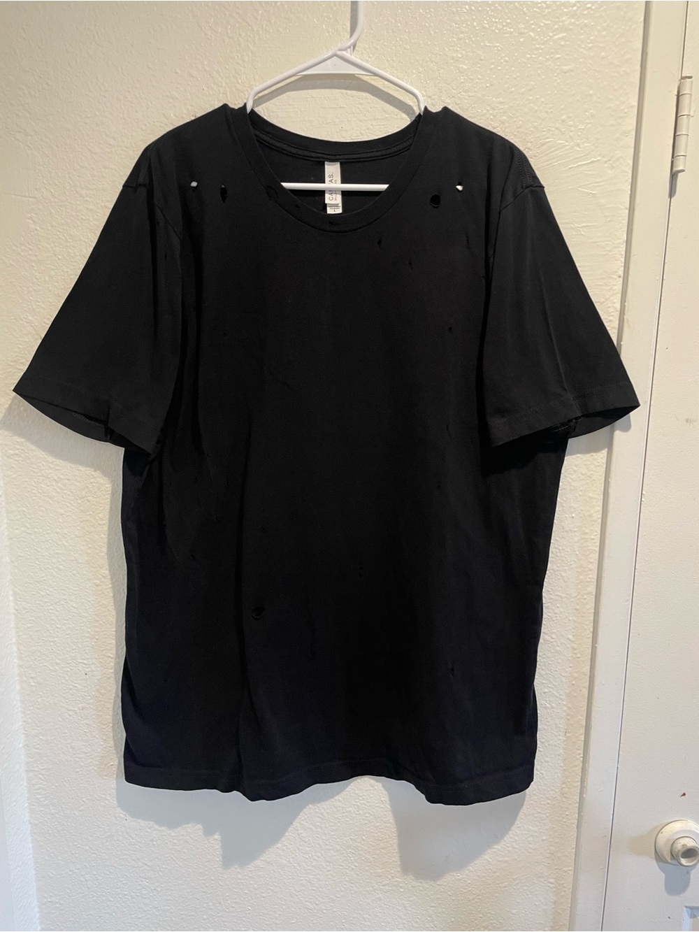 Bella Canvas Factory Distressed Cutout Black Grunge Tee Mens L